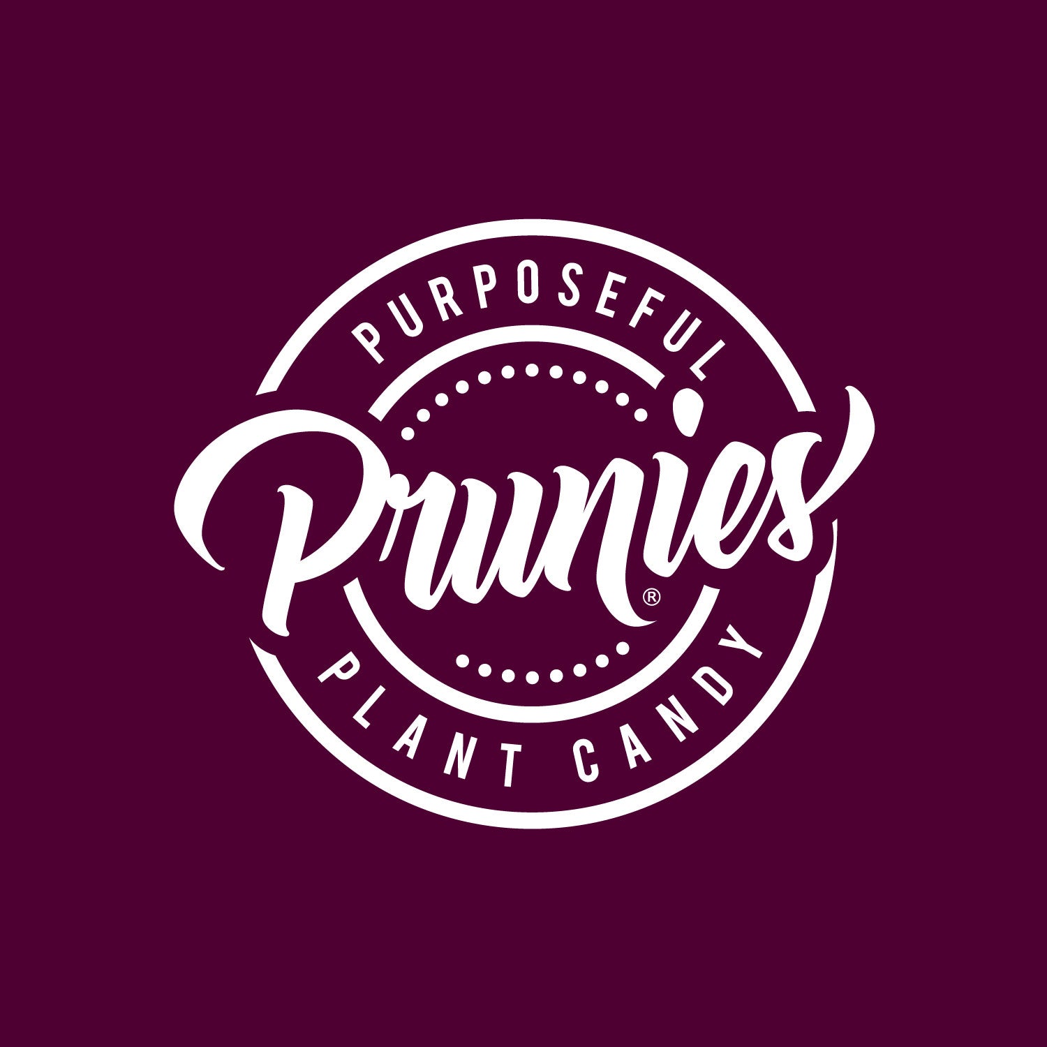Prunies logo in purple and white